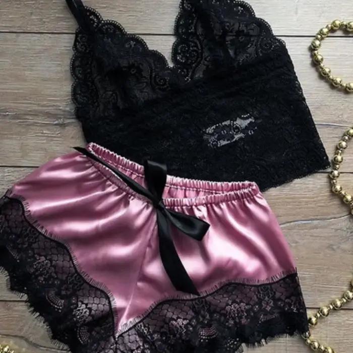 Pyjamas sexy pour femmes 2 pièces haut short ensemble vêtements de nuit vêtements dentelle pyjamas sous-vêtements lingerie