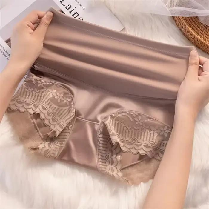 Sexy dentelle glace soie femmes culottes taille haute sans couture culotte sous-vêtements corps Shaper mince doux respirant antibactérien femme slip