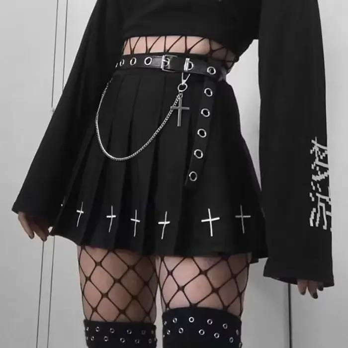 Čierne mini sukne s vysokým pásom Punk plisované