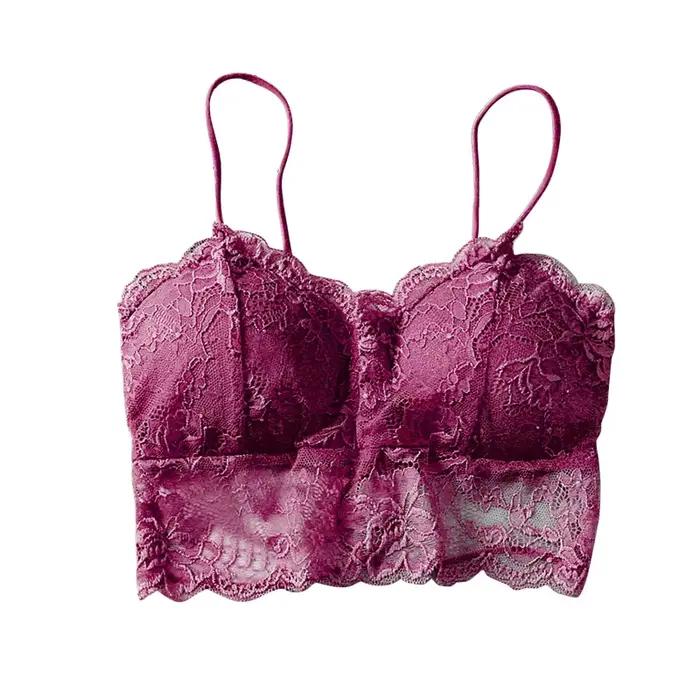 Été femmes dentelle haut sexy soleil sans manches solide hauts non rembourré Bralette soutien-gorge Bustier fermeture éclair dos Club boléro réservoir taille libre lingerie