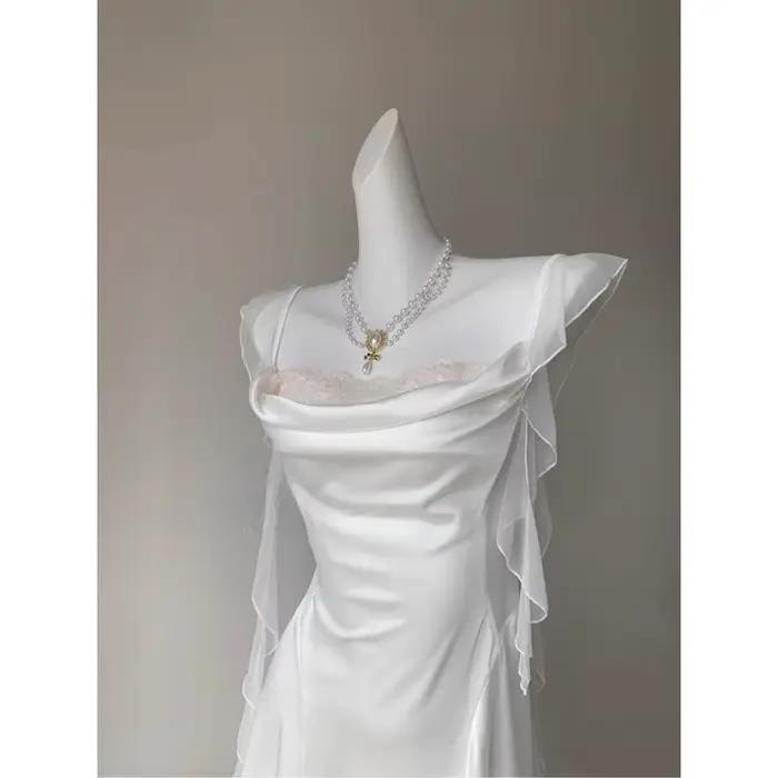 Chemise de nuit Vintage pour dames col pivotant soie douce dentelle gland chemises de nuit vêtements de nuit sexy femmes nuisettes Lingerie chinoise