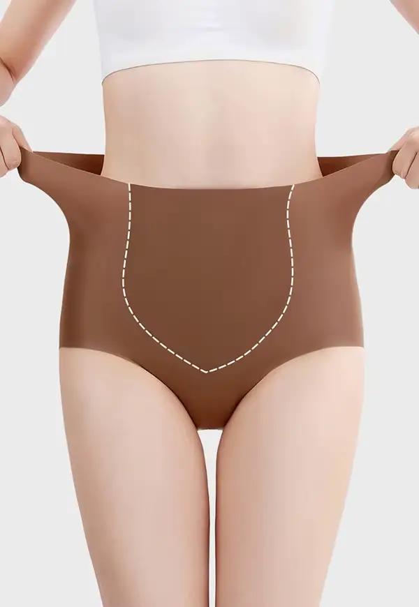 Culottes sans couture pour femmes en soie glacée japonaise, taille haute, en soie de mûrier, antibactériennes, avec contrôle du ventre, culottes sexy, culottes
