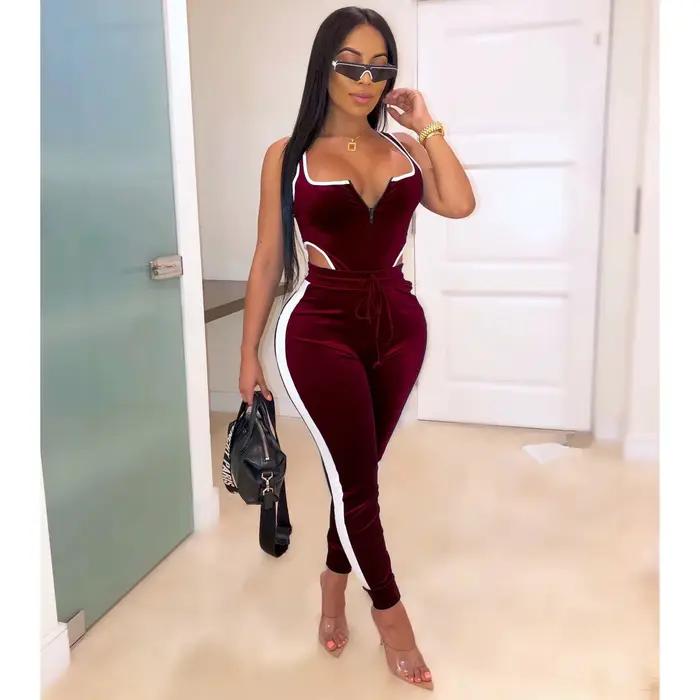 Ensemble deux pièces Sexy en velours pour femmes, survêtement, haut et pantalon, tenues d'automne et d'hiver, vêtements assortis, tenue de Club