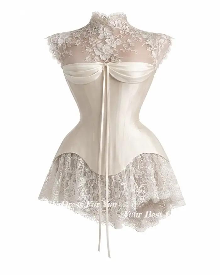 LORIE – Mini robes de mariée sexy en dentelle, col haut, appliques, manches longues, robes de mariée moulantes au-dessus du genou, personnalisées