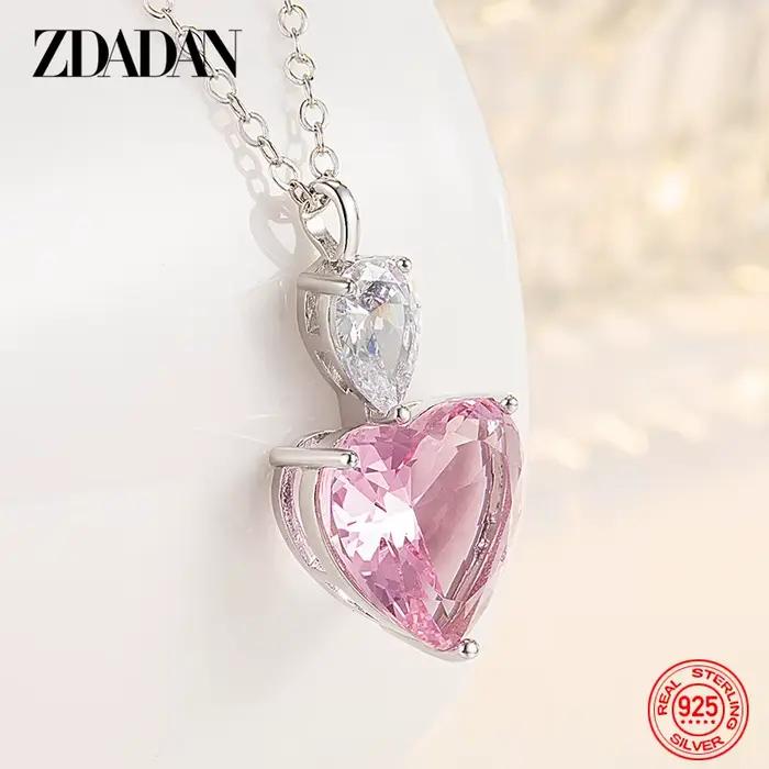 ZDADAN 925 strieborný ružový zirkónový náhrdelník reťaze pre ženy módne šperky