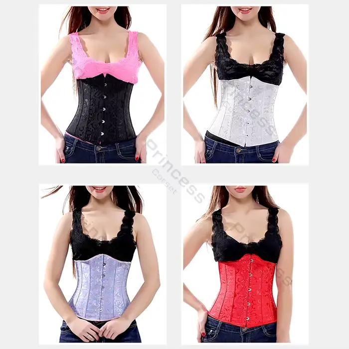 Corset sous le buste grande taille gothique Cincher Corsets médiévaux pour femmes Jacquard Vintage taille Corset haut noir blanc violet