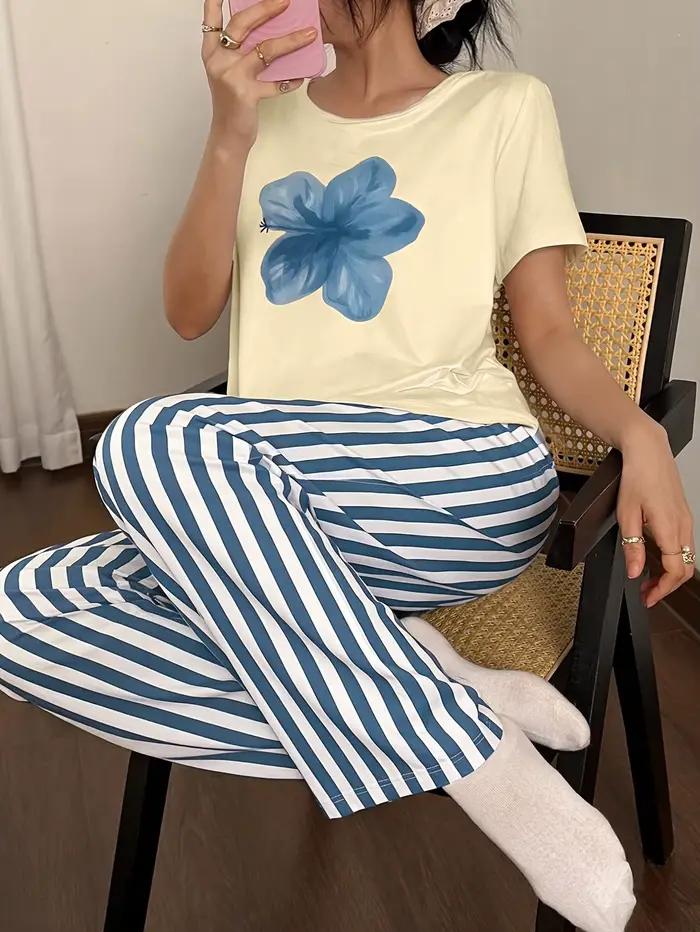 Ensemble de pyjamas pour femmes printemps/été en 2 pièces, confortable et élégant, pyjama à imprimé floral élégant pour la Saint-Valentin