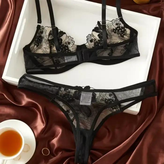 Élégant noir Sexy nuisette à armatures soutien-gorge ensemble de sous-vêtements fête Club nuit femmes Chef ultra-mince ensemble de sous-vêtements