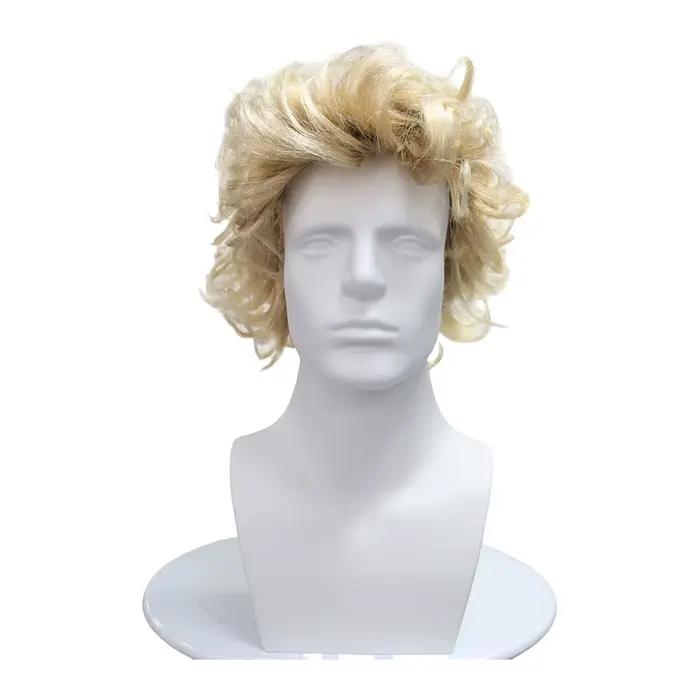 Perruque synthétique courte bouclée et désordonnée blonde, style rétro rock pour hommes, parfaite pour les fêtes des années 80 et les costumes d'Halloween