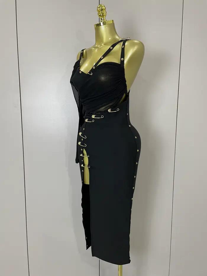 Robe chic et élégante en polyester et élasthanne pour femmes, style sexy et club, pour soirées et événements nocturnes