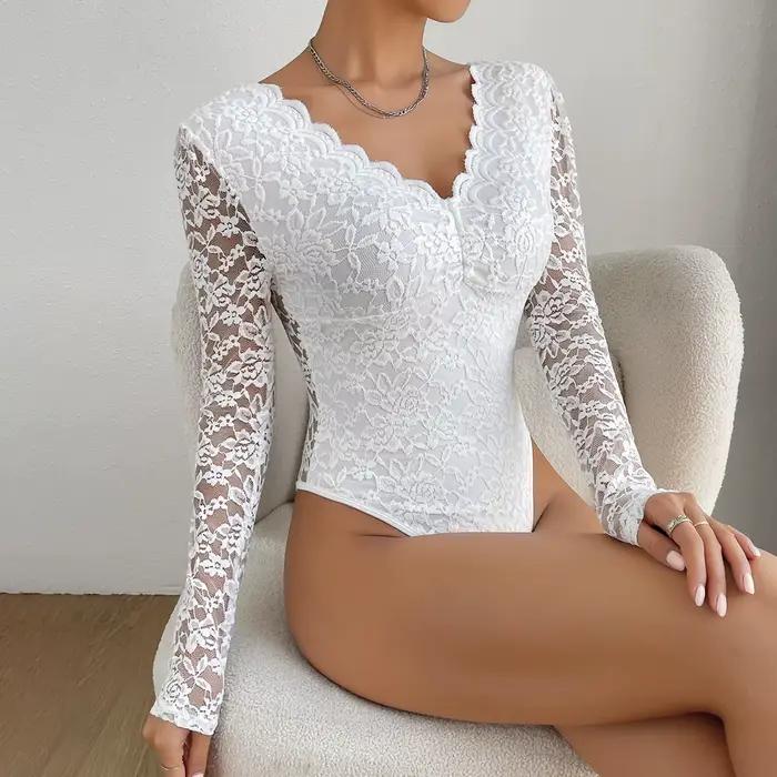 Sexi biele čipkované body pre ženy