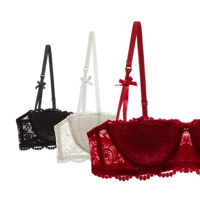 Soutien-gorge Balconette demi-tasse grande taille – Lingerie push-up sexy en coton pour femmes, ensemble de soutien-gorge fin et confortable sans fil