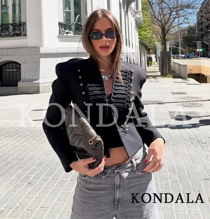 KONDALA Štíhla vintage bunda pre ženy 2026 Nové jarné trendy Elegantné napoleonské bundy pre dámy Mestský šik s vypchatými ramenami