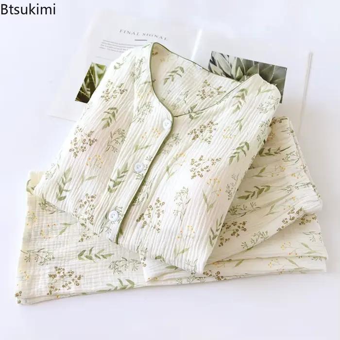 Pyjama d'été 2026 coton pour femmes, imprimé floral, pour la maison, vêtements de nuit, printemps et automne, 100%