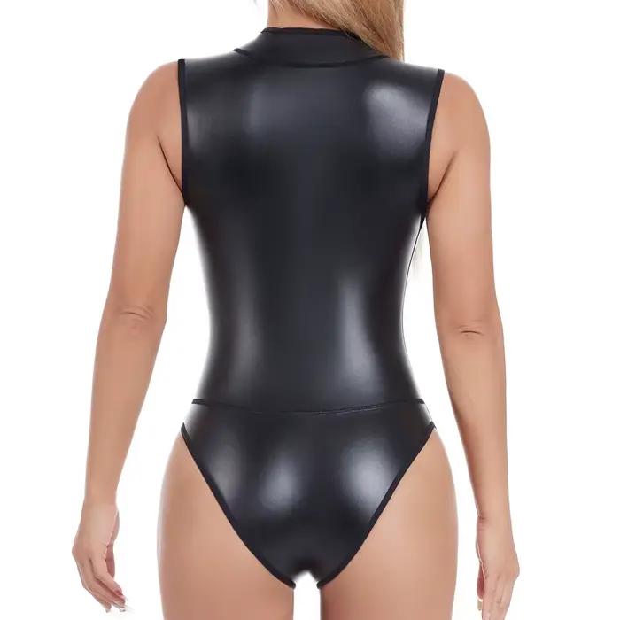 Body Shaper pour femmes, Lingerie Sexy, fermeture éclair sur le devant, col haut, gilet en Faux cuir, uniformes de Performance sur scène, combinaison une pièce