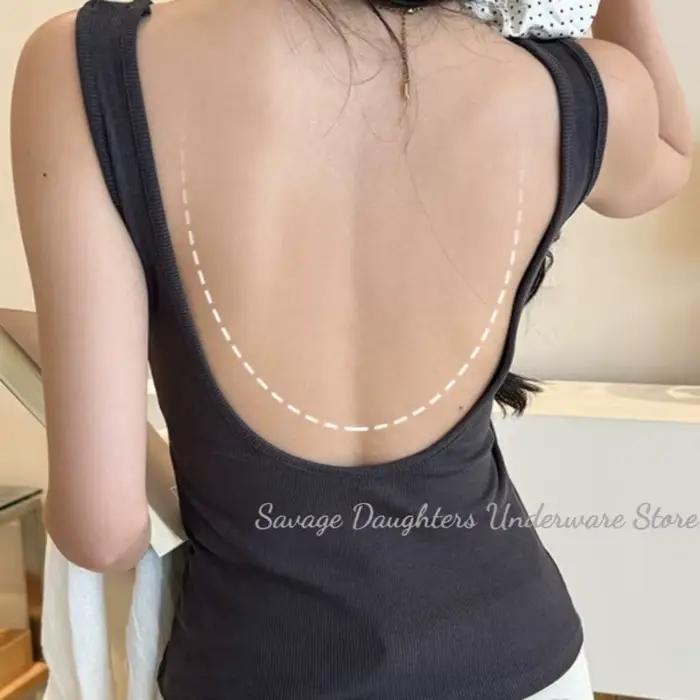 Débardeurs sans dos avec soutien-gorge intégré pour femme, blancs, sexy, col carré, sans manches, pour l'été, et camisoles noires pour femme