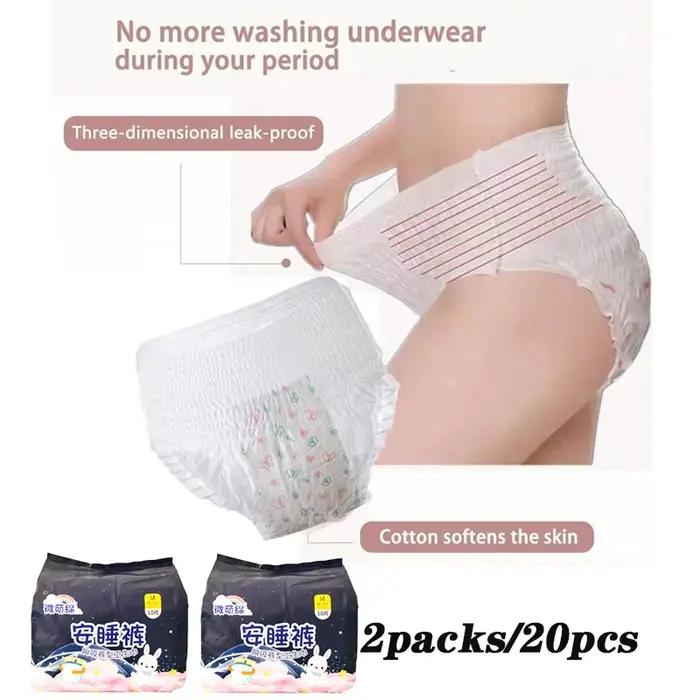 20 pièces = 2 paquets de pantalons menstruels jetables femmes serviette hygiénique grande taille culotte menstruelle étanche pantalons de couchage menstruels