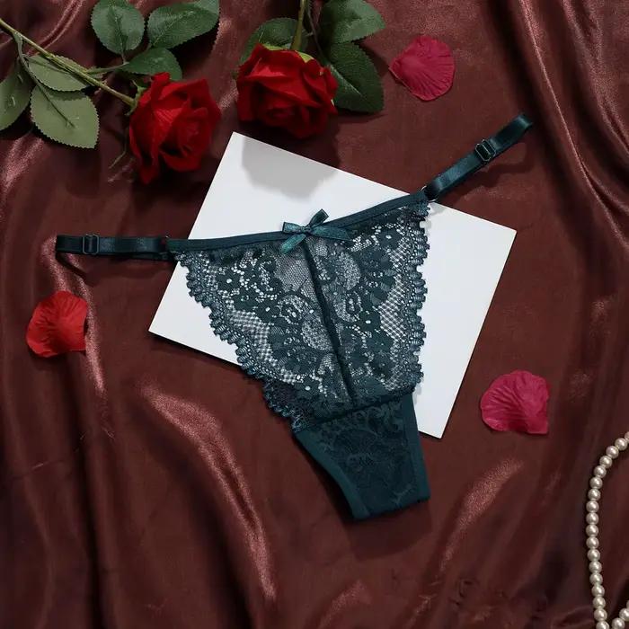 String sexy pour femme avec ceinture réglable, motif floral en dentelle, respirant, couleur unie, lingerie intime confortable