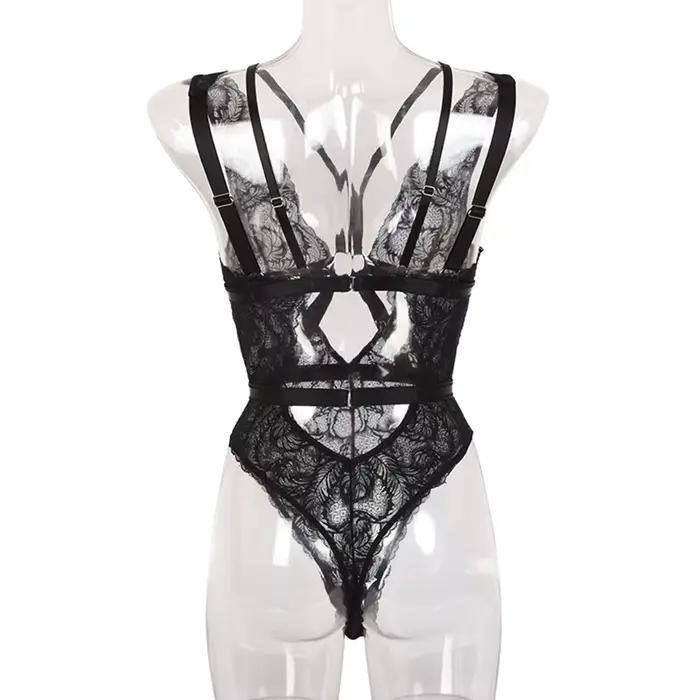 Sexy čipka priehľadná Lingerie Pornos kostým ženy odhaliť obväz spodná bielizeň body nočné oblečenie erotické lenceria zmyselná mujer