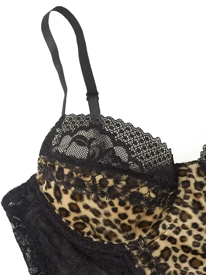 Body Sexy en dentelle à motif léopard, Vintage, Chic, Slim, vêtements féminins, bretelles Spaghetti, sans manches, dos nu, modelant pour adultes