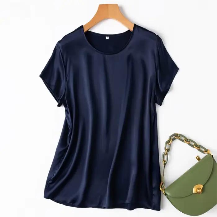 100% morušová hodváb 19 Momme Charmeuse hodvábne dámske tielko T-shirt s krátkym rukávom košeľa Blúzka jednofarebné leto M L XL AA4270