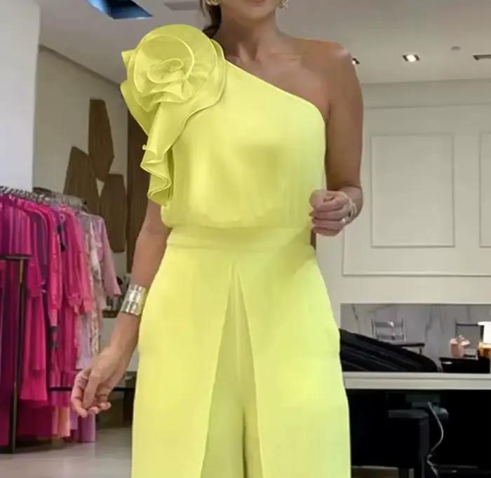 Costumes longs pour diabétiques pour femmes, Sexy, Élégant, Mode, Décontracté, Motif Floral, Un initié, Volants, Corps conjoint, Pantalon, Été, Nouveau, 2024