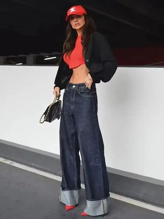 HH Dámsky módny denim set s manžetami