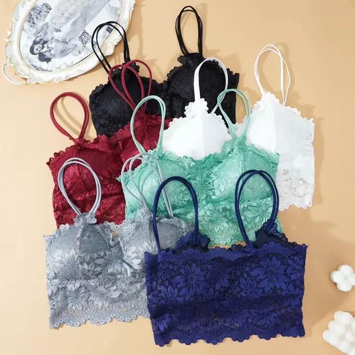 Femmes Sexy dentelle soutiens-gorge haut confortable Bralette sous-vêtements gilet sans couture couleur unie soutien-gorge femme évider sans fil Lingerie