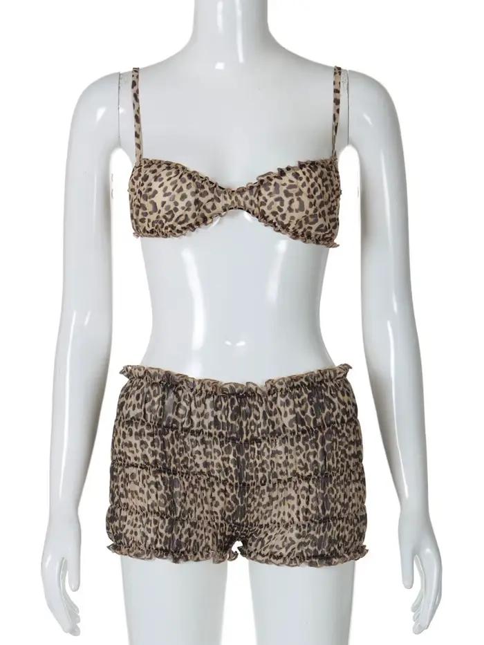 Sexy 2-dielny leopardí set s volánmi pre ženy