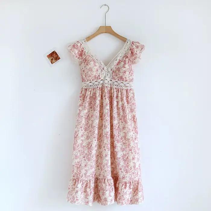 Robe de nuit en fibre de coton pur pour femmes, vêtements de nuit à col en V, vêtements de nuit pour la maison, pyjama d'été
