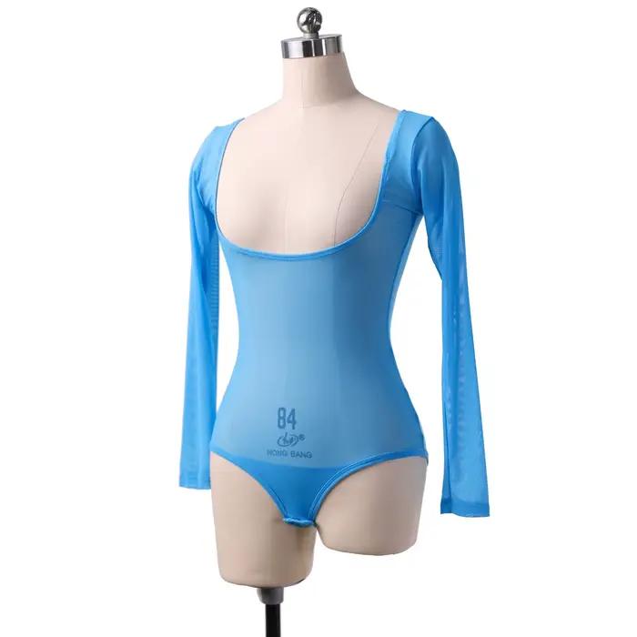 Haut moulant en gaze à manches longues, t-shirt en maille Pure transparente, Costumes de danse du ventre Sexy pour adultes, tenue de carnaval, justaucorps à buste ouvert