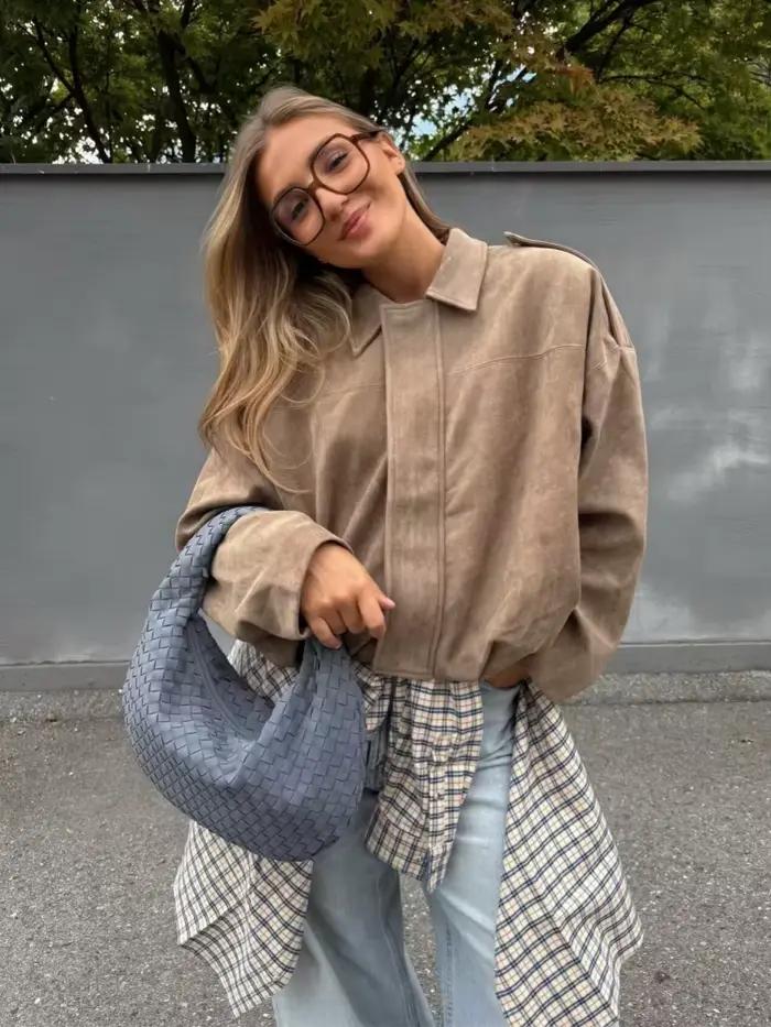 Dámska khaki semišová bunda