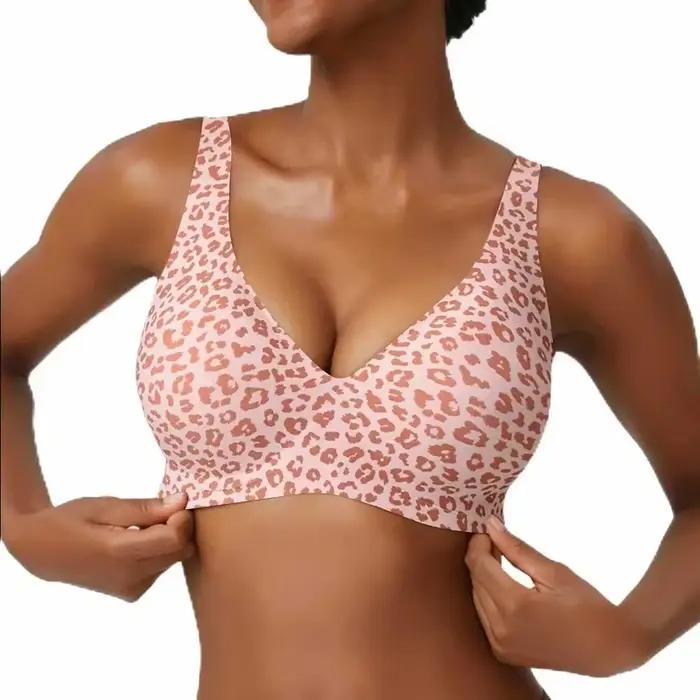 Soutien-gorge sans armatures confortable et doux pour femme, imprimé léopard, cinq tailles, anti-affaissement, respectueux de la peau