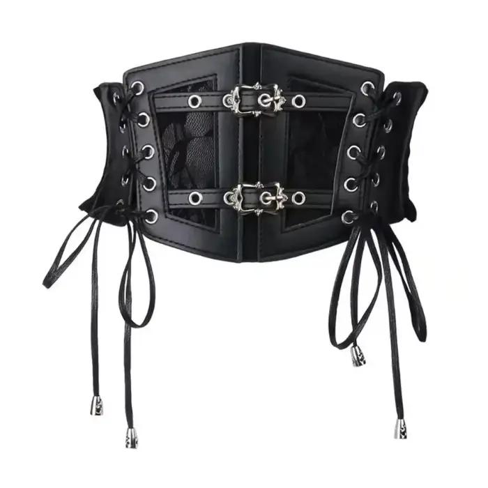 Ceinture corset chic noire à lacets - Ceinture élastique large pour femme |   Parfait pour les fêtes et les sorties décontractées