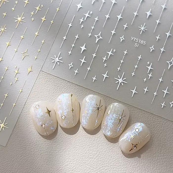 Zlaté a strieborné Starlight Laser trblietavé hviezdy bronzujúce kamienky úľava Nail Art dekorácie nálepky manikúra