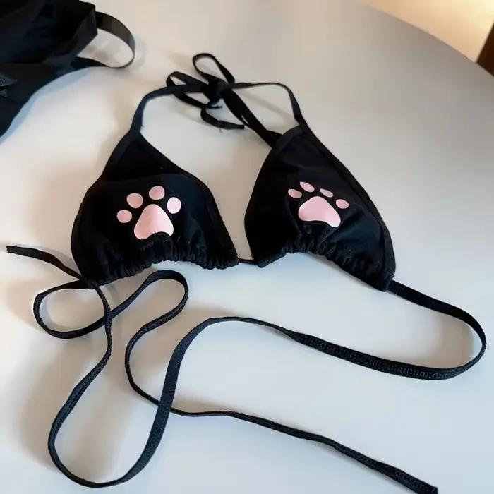 Sexi čipkovaná Lolita sada spodnej bielizne pre ženy Kawaii mačacia labka roztomilá podprsenka Cosplay set animovaná