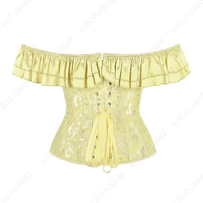 Corset bustier pour femme, design épaules dénudées, corset vintage à lacets, bustiers jacquard