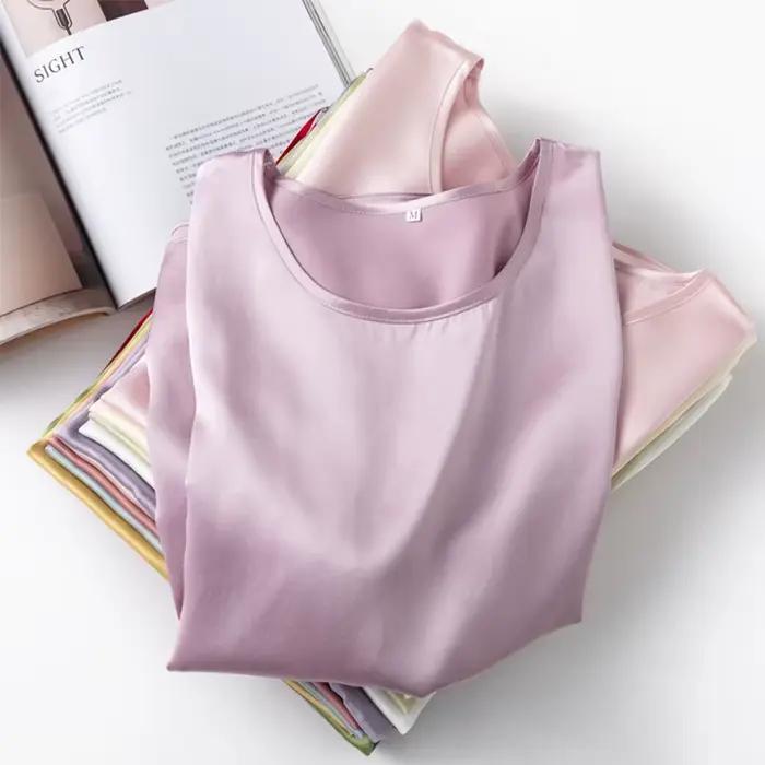 100% morušová hodváb 19 Momme Charmeuse hodvábne dámske tielko T-shirt s krátkym rukávom košeľa Blúzka jednofarebné leto M L XL AA4270