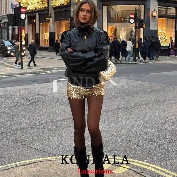 KONDALA ležérne elegantné čierne kožené bundy pre ženy s dlhými rukávmi