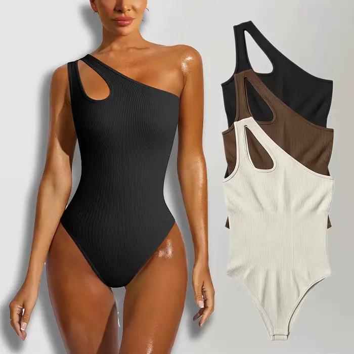 Body sans couture pour femmes, haut de contrôle du ventre, découpe, sans manches, string sculptant, une épaule, Sexy, polyvalent