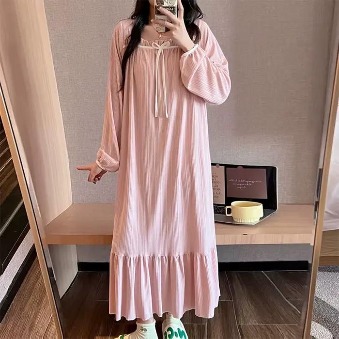 Pyjamas pour femmes chemises de nuit nouvelles chemises de nuit printemps et automne pyjamas d'été Homewear mignon doux étudiants longues chemises de nuit Homewear