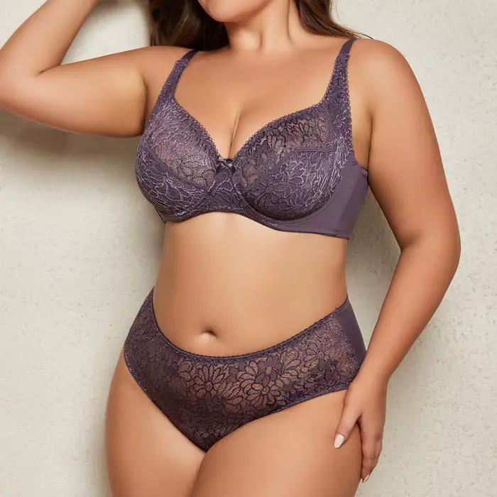 Beauwear 85C-110E Dámska veľká veľkosť spodná bielizeň sada jednofarebná čipka podprsenka a nohavičky s tenkými kosticami bez podšívky
