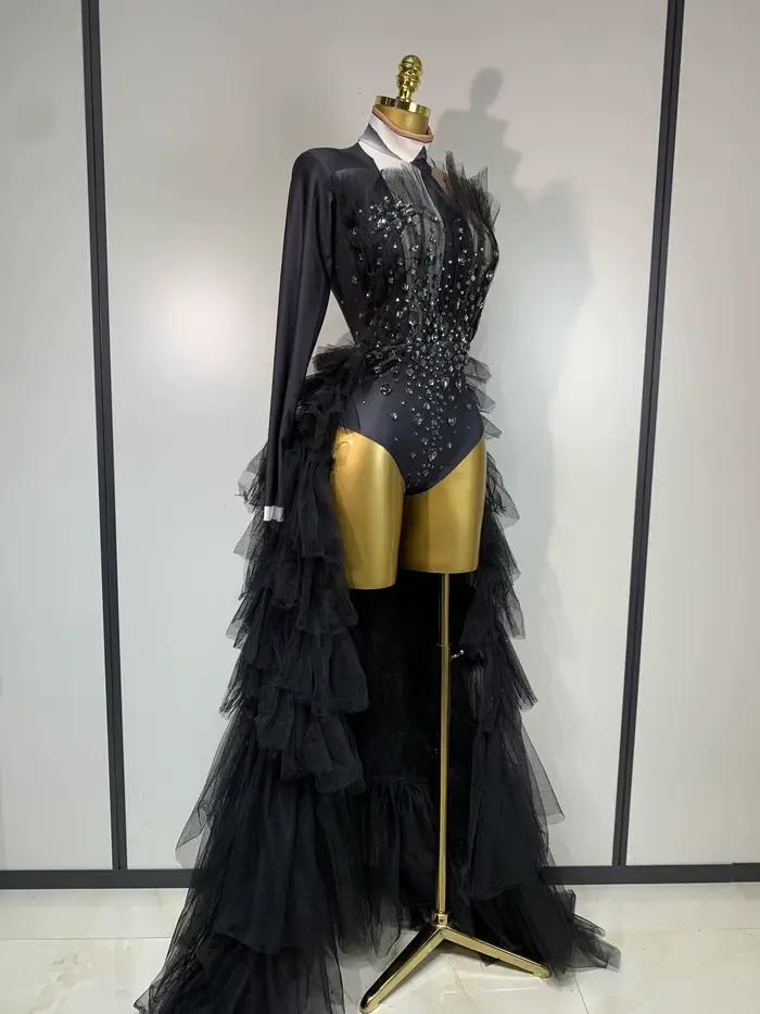 2025 nouveau body noir Perspective femmes Sexy chanteur danse scène Performance Costume soirée anniversaire Photo Shoot tenue