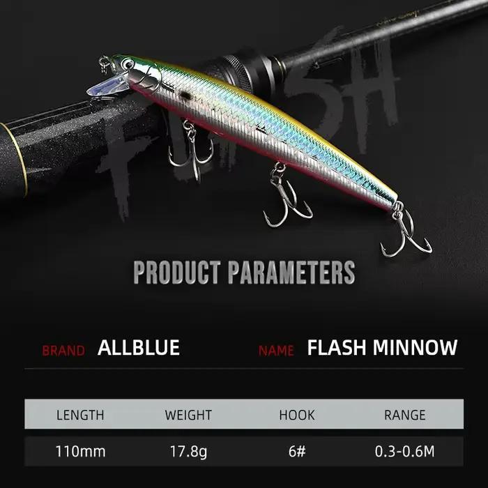 ALLBLUE-Leurre méné phosphorescent en plastique à suspension lente, appât ÉlwobJeff idéal pour la pêche au bar ou au brochet, 110mm, 5/8oz, 110