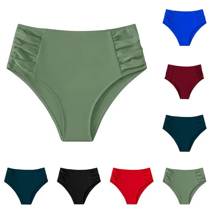 Bas de bain basique taille haute pour femmes, couverture complète, Bikini fendu, slip de bain, couleur unie, maillot de bain confortable
