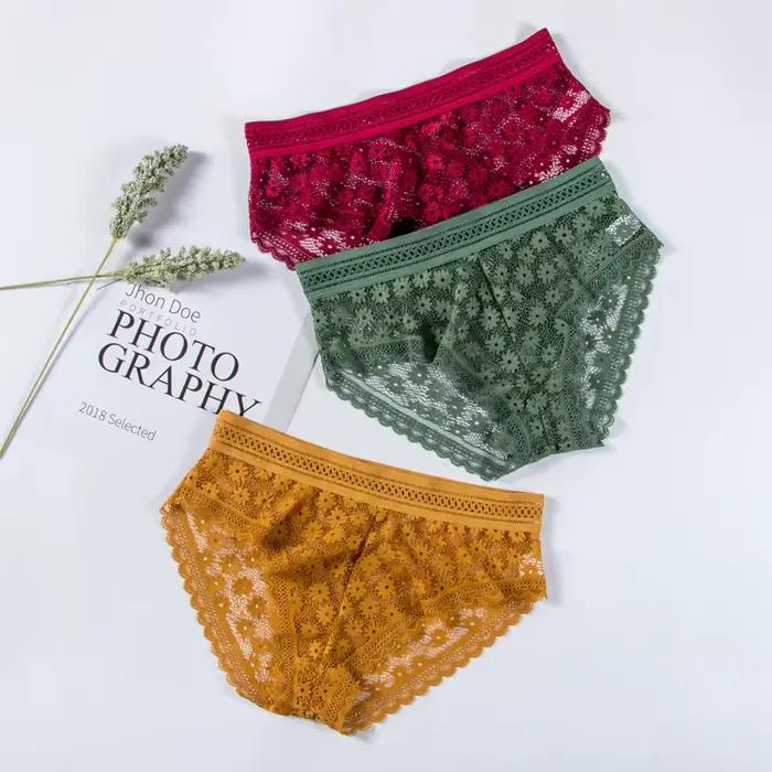 Culotte Sexy en Dentelle pour Femme, Sous-Vêtement à la Mode, Lingerie Taille Basse, Respirante, Slip Transparent