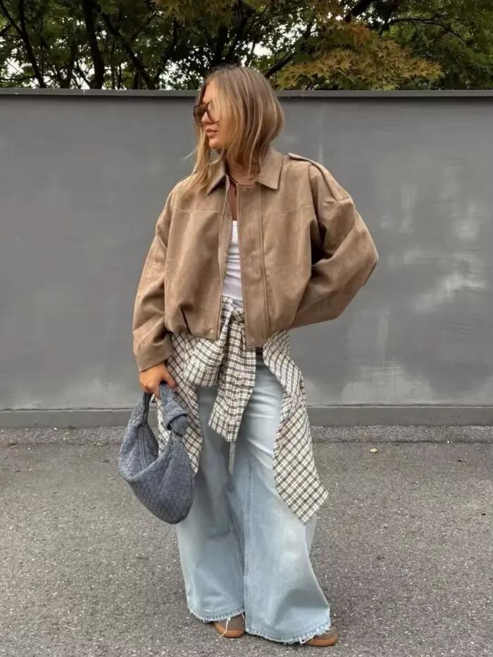 Dámska khaki semišová bunda