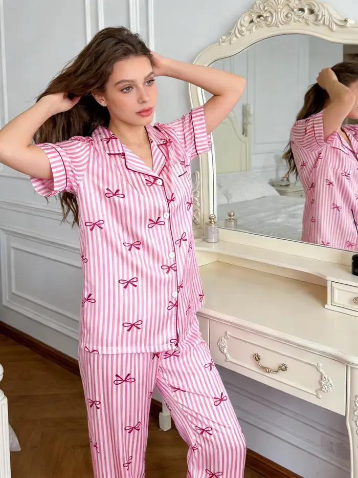 Ensemble de pyjama pour femmes en faux satin, hauts et pantalons boutonnés, pyjama en soie, ensemble 2 pièces, pyjama femme, vêtements de nuit, vêtements de détente
