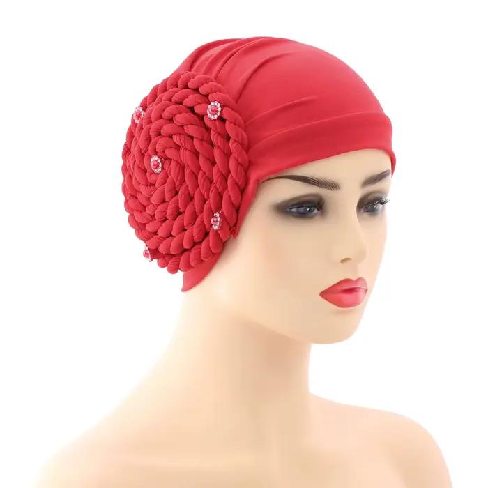 Diamantový vrkočový turbanový klobúk pre moslimské ženy