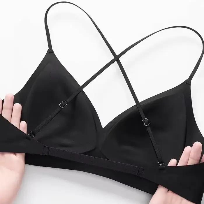 Soutien-gorge sans couture confortable et sexy pour femme, dos nu, pour petites poitrines, effet push-up sous les aisselles, léger, tendance, scintillant, sans bretelles, en coton
